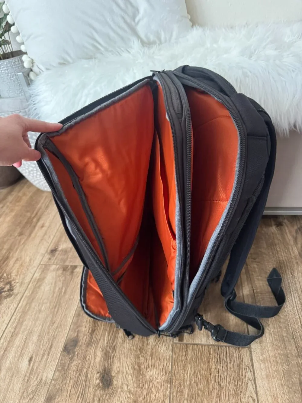 eBags Professional Travel Backpack Black & Orange Laptop Organizer, Carry On Bag
